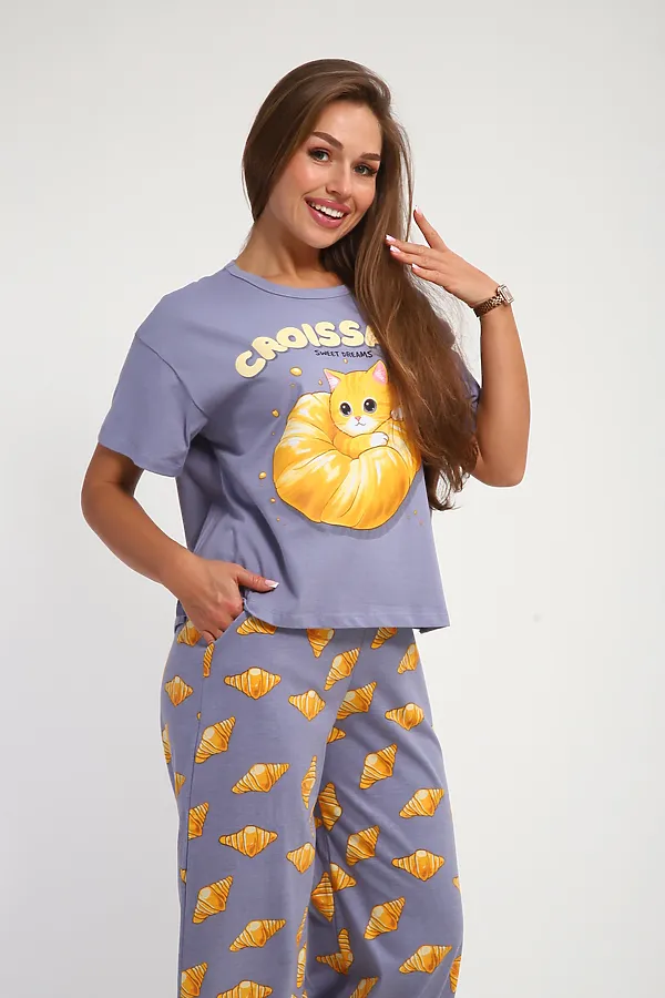 Костюм с брюками арт. КД-00-007 НАТАЛИ, серо-лиловый/круассаны - фото 2