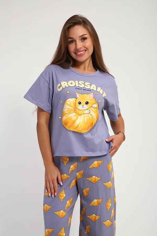 Костюм с брюками арт. КД-00-007 НАТАЛИ, серо-лиловый/круассаны - фото 2