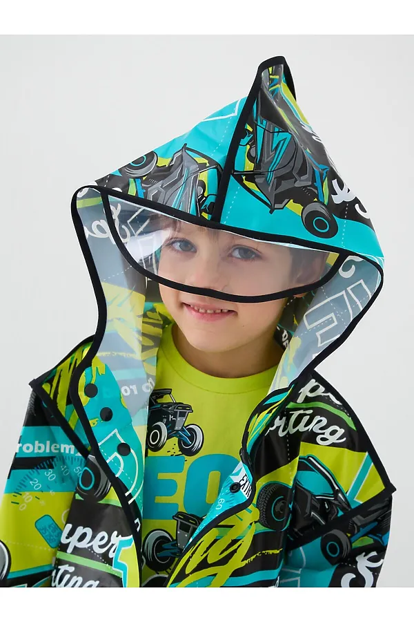 Плащ из полимерного материала для мальчиков (дождевик) PLAYTODAY, зеленый - фото 2