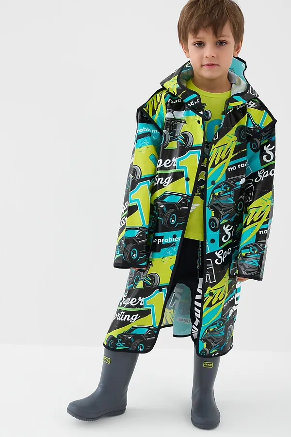 Плащ из полимерного материала для мальчиков (дождевик) PLAYTODAY, зеленый - фото 2