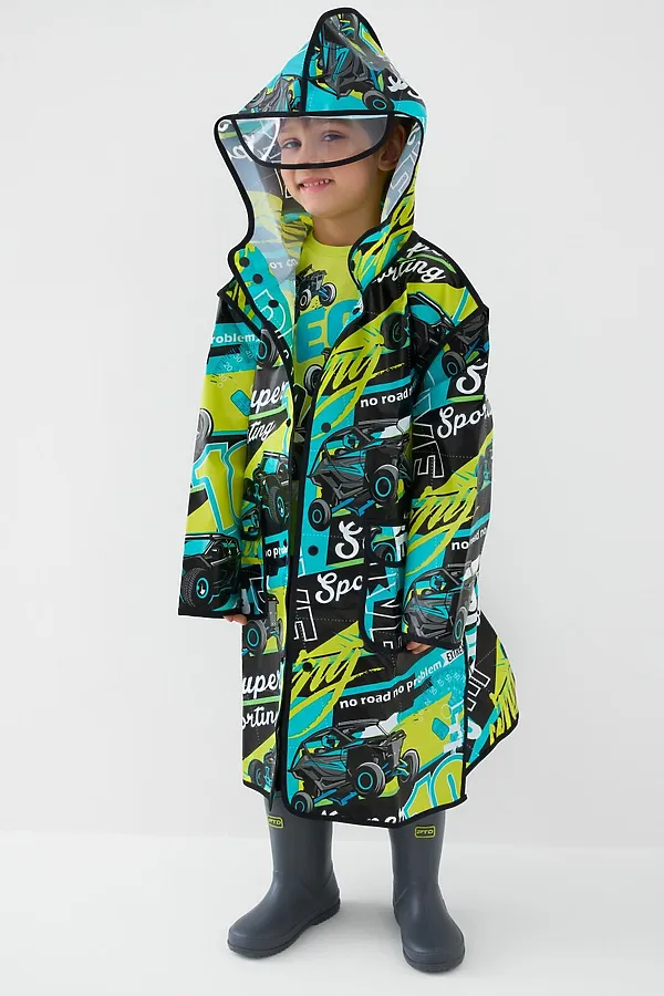 Плащ из полимерного материала для мальчиков (дождевик) PLAYTODAY, зеленый - фото 2