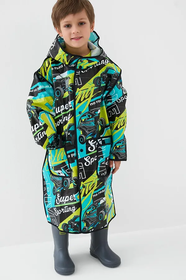Плащ из полимерного материала для мальчиков (дождевик) PLAYTODAY, зеленый - фото 2