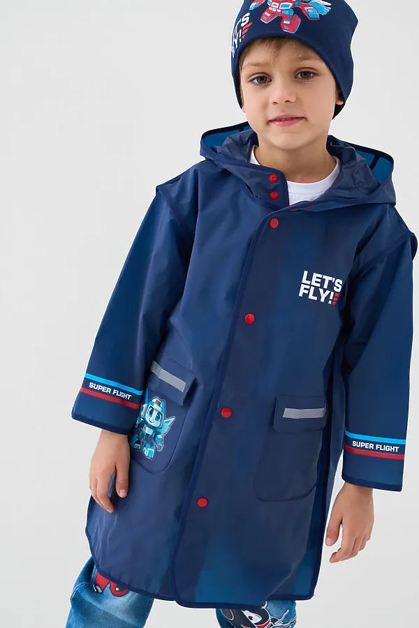 Плащ из полимерного материала для мальчиков (дождевик) PLAYTODAY, тёмно-синий - фото 2
