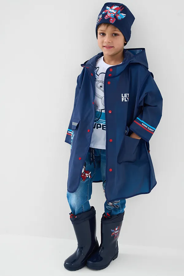 Плащ из полимерного материала для мальчиков (дождевик) PLAYTODAY, тёмно-синий - фото 2