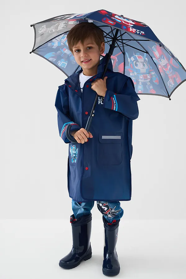 Плащ из полимерного материала для мальчиков (дождевик) PLAYTODAY, тёмно-синий - фото 2