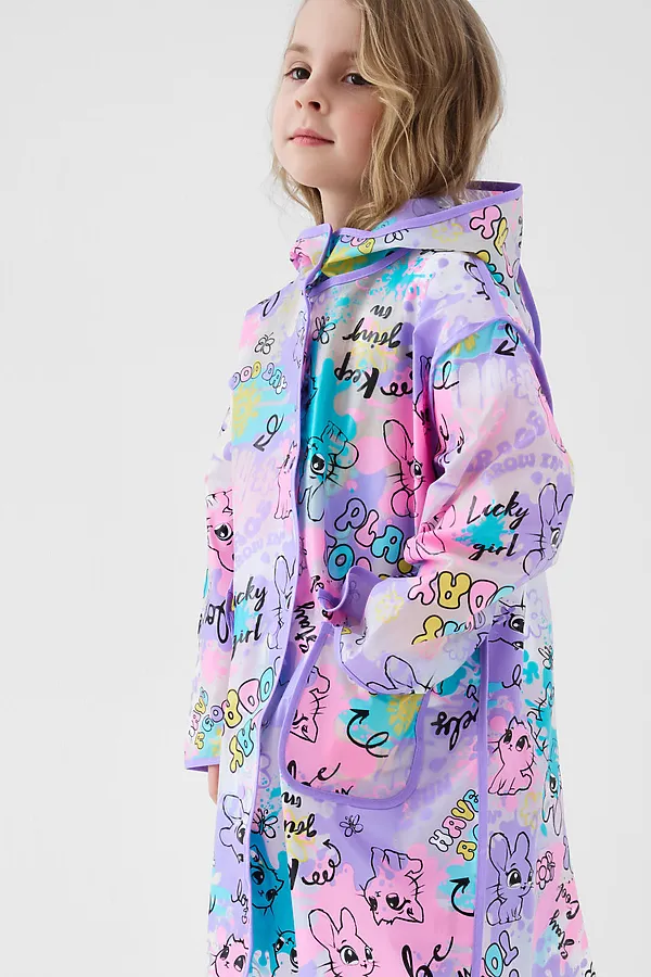 Плащ из полимерного материала для девочек (дождевик) PLAYTODAY, разноцветный - фото 2