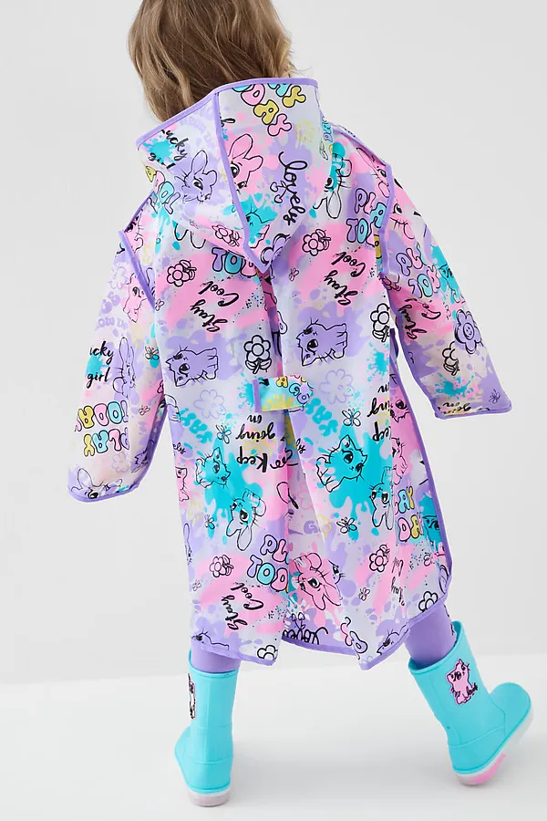 Плащ из полимерного материала для девочек (дождевик) PLAYTODAY, разноцветный - фото 2