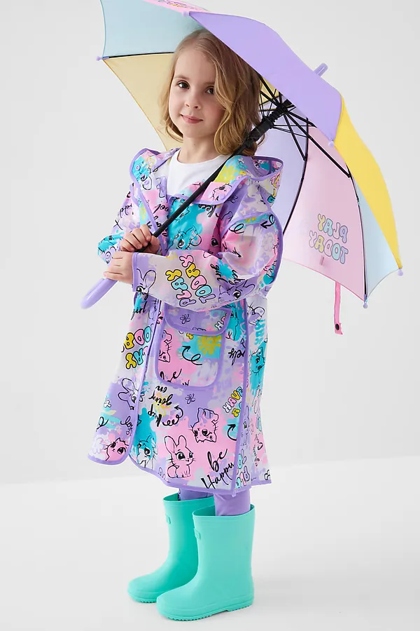 Плащ из полимерного материала для девочек (дождевик) PLAYTODAY, разноцветный - фото 2