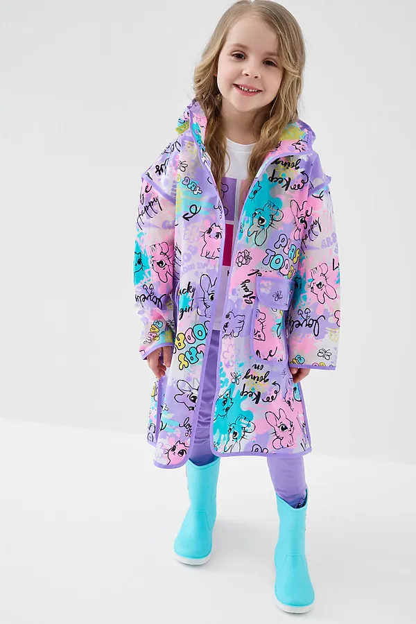 Плащ из полимерного материала для девочек (дождевик) PLAYTODAY, разноцветный - фото 2