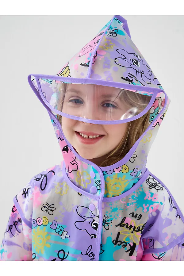 Плащ из полимерного материала для девочек (дождевик) PLAYTODAY, разноцветный - фото 2