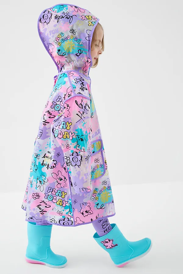 Плащ из полимерного материала для девочек (дождевик) PLAYTODAY, разноцветный - фото 2