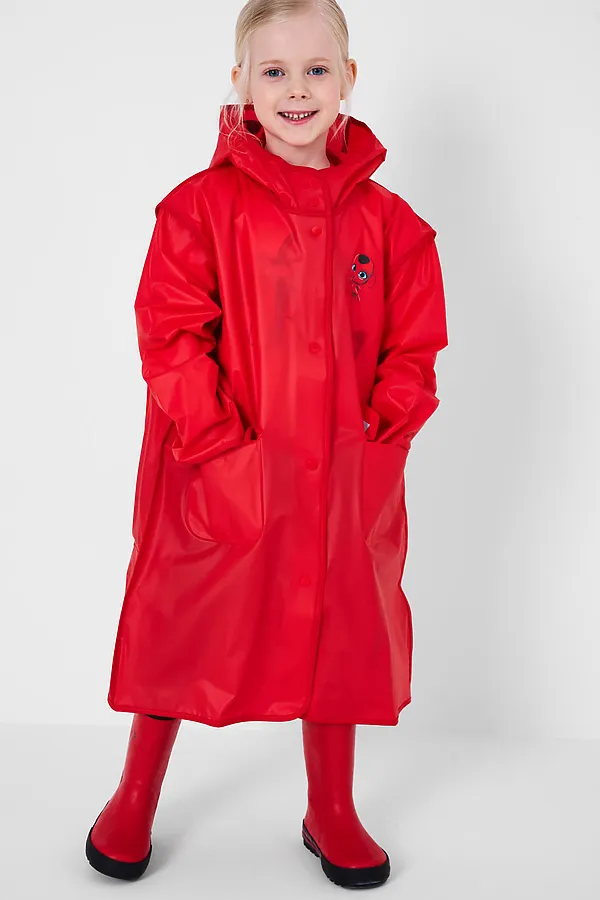 Плащ из полимерного материала для девочек (дождевик) PLAYTODAY, красный - фото 2
