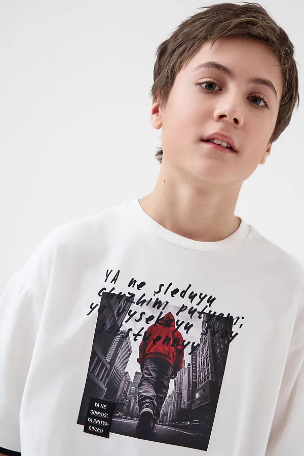 Фуфайка трикотажная для мальчиков (футболка) PLAYTODAY, белый - фото 2