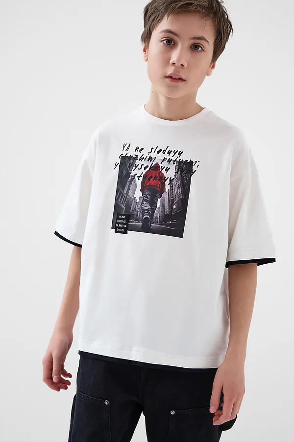 Фуфайка трикотажная для мальчиков (футболка) PLAYTODAY, белый - фото 2