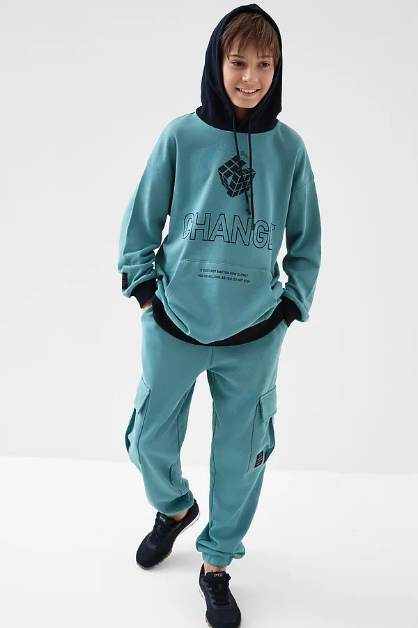 Толстовка трикотажная для мальчиков PLAYTODAY, бирюзовый - фото 2