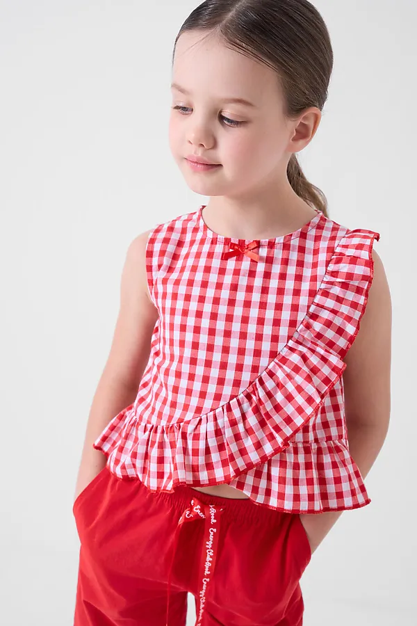 Комплект текстильный для девочек: блузка, брюки PLAYTODAY, красный,белый - фото 2