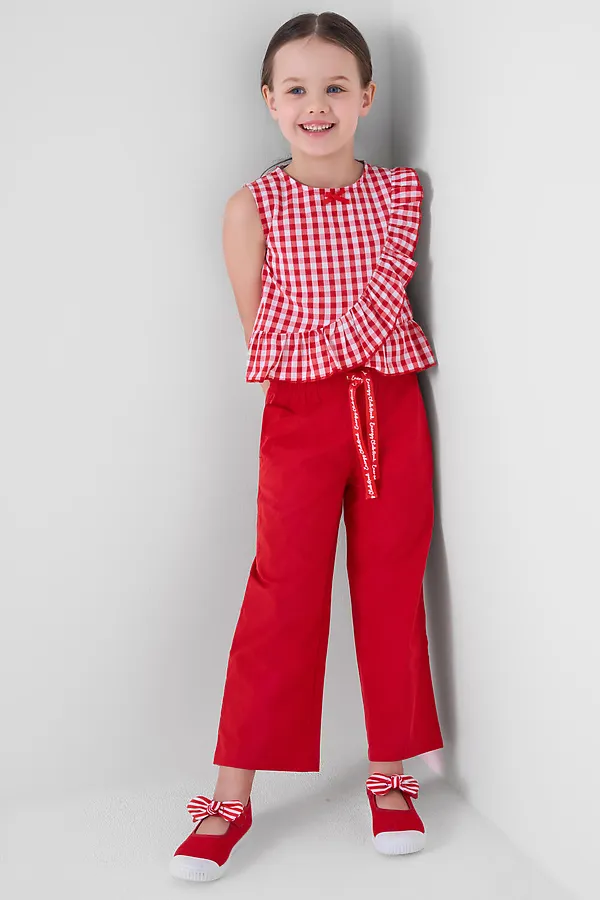 Комплект текстильный для девочек: блузка, брюки PLAYTODAY, красный,белый - фото 2