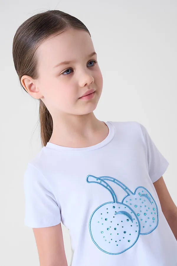 Платье трикотажное для девочек PLAYTODAY, белый,синий - фото 2