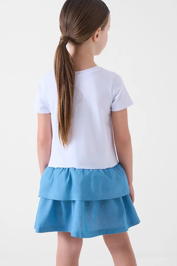 Платье трикотажное для девочек PLAYTODAY, белый,синий - фото 2