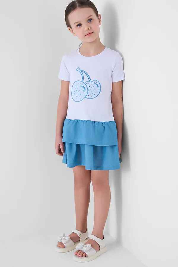 Платье трикотажное для девочек PLAYTODAY, белый,синий - фото 2