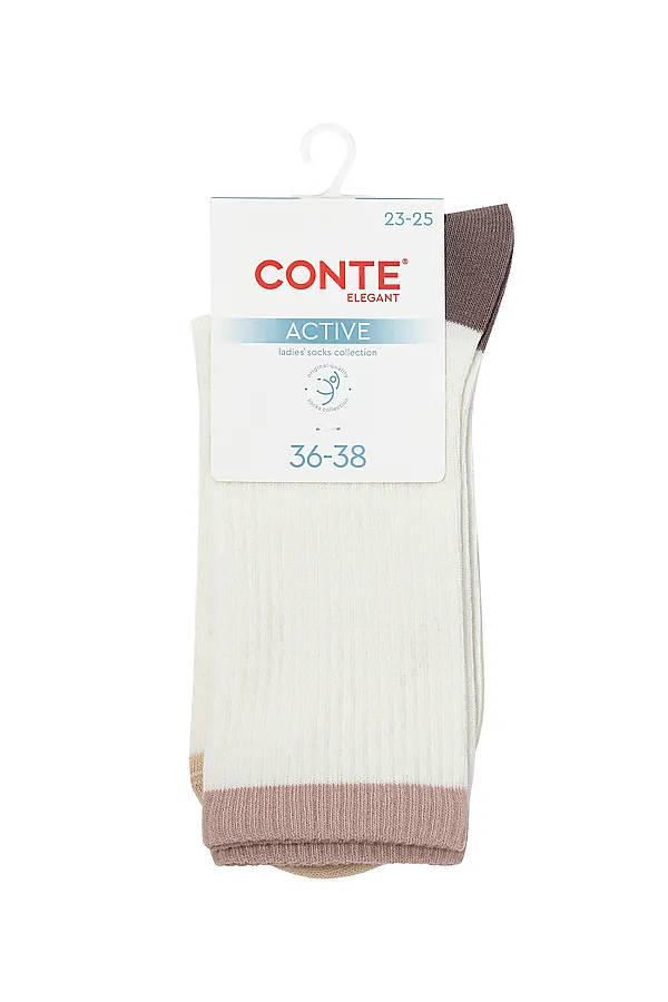CONTE ACTIVE Удлиненные женские хлопковые носки CONTE ELEGANT, молочный - фото 2
