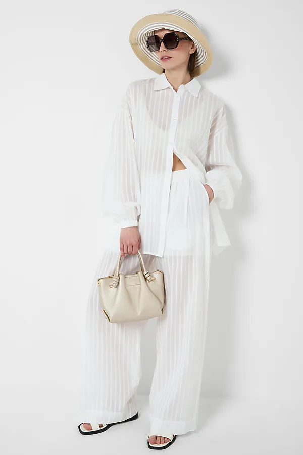 Шляпа текстильная для женщин PLAYTODAY, белый,бежевый - фото 2