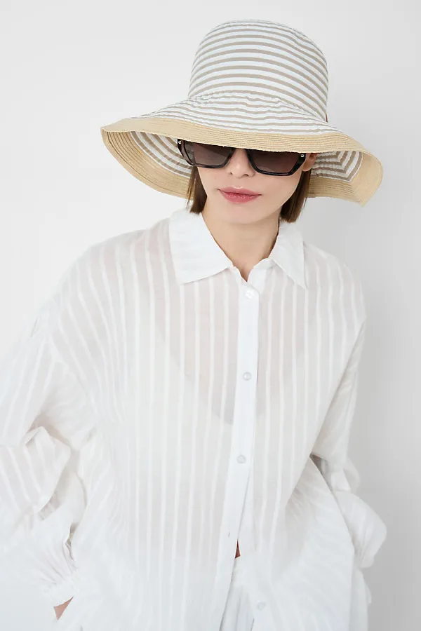 Шляпа текстильная для женщин PLAYTODAY, белый,бежевый - фото 2