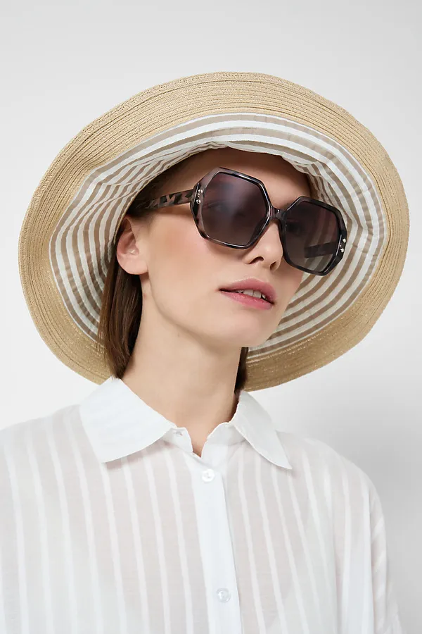 Шляпа текстильная для женщин PLAYTODAY, белый,бежевый - фото 2