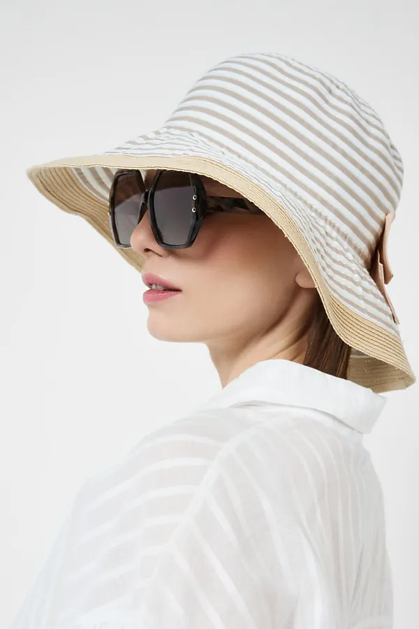 Шляпа текстильная для женщин PLAYTODAY, белый,бежевый - фото 2