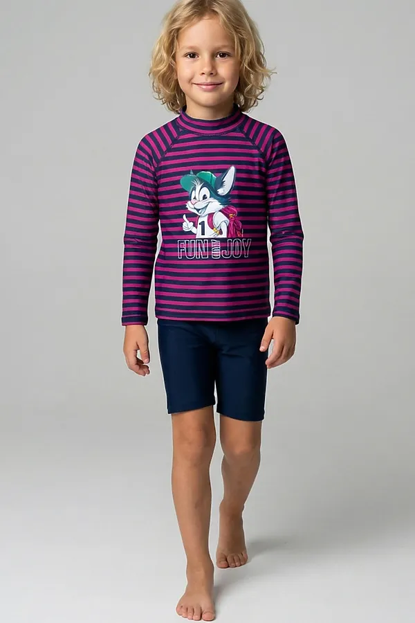 Плавательный костюм трикотажный для мальчиков PLAYTODAY, тёмно-синий,малиновый - фото 2