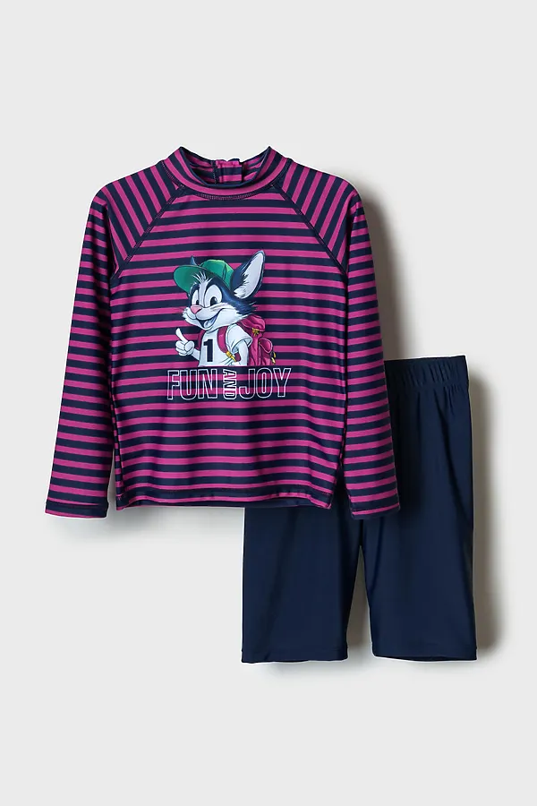 Плавательный костюм трикотажный для мальчиков PLAYTODAY, тёмно-синий,малиновый - фото 2