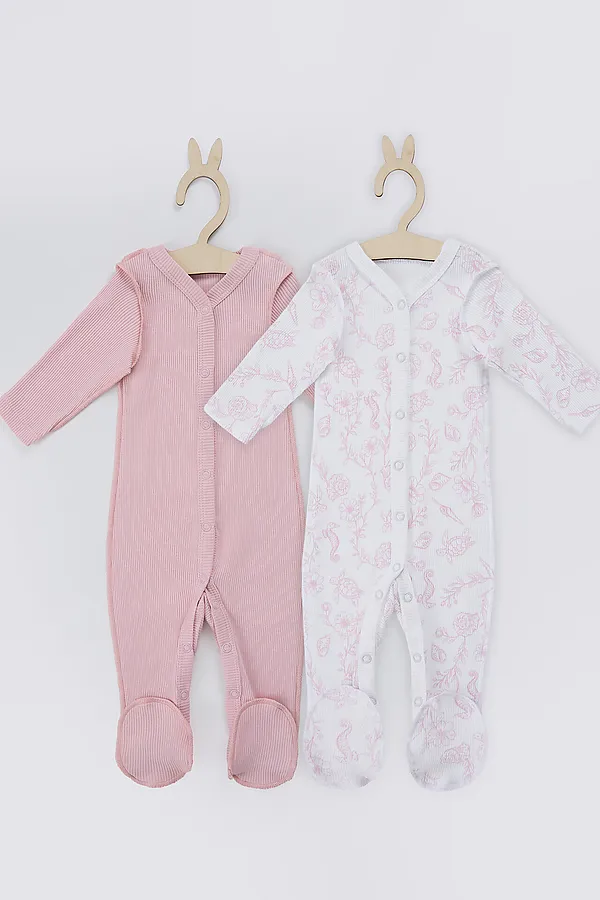 Комбинезон нательный детский (2шт.) MARK FORMELLE, ракушки на белом +розовые румяна - фото 2