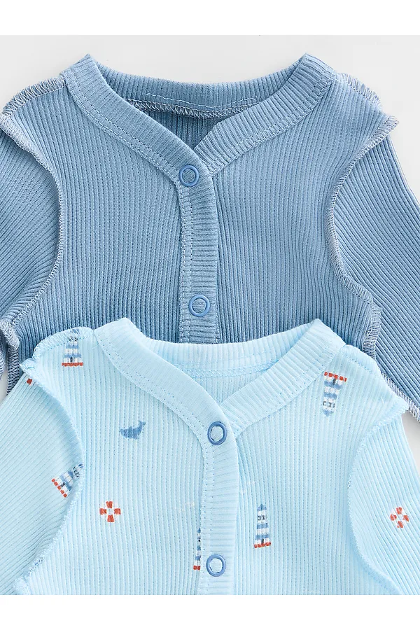 Комбинезон нательный детский (2шт.) MARK FORMELLE, маяк на голубом небе +серо -синий - фото 2