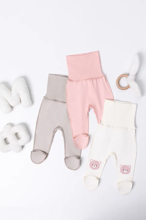 Ползунки детские (3шт.) MARK FORMELLE, молочный +серо-коричневый +серебр.розовый +печать - фото 2