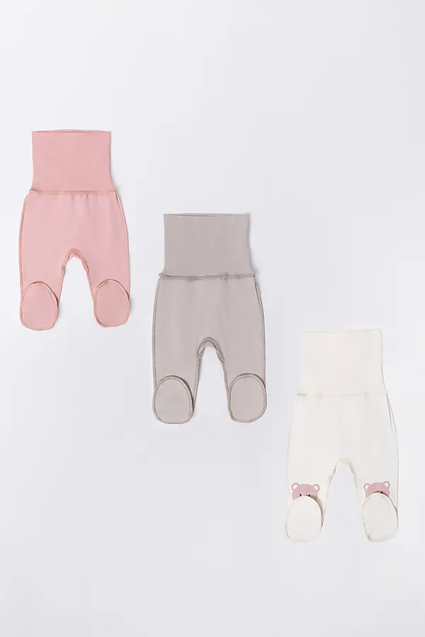 Ползунки детские (3шт.) MARK FORMELLE, молочный +серо-коричневый +серебр.розовый +печать - фото 2