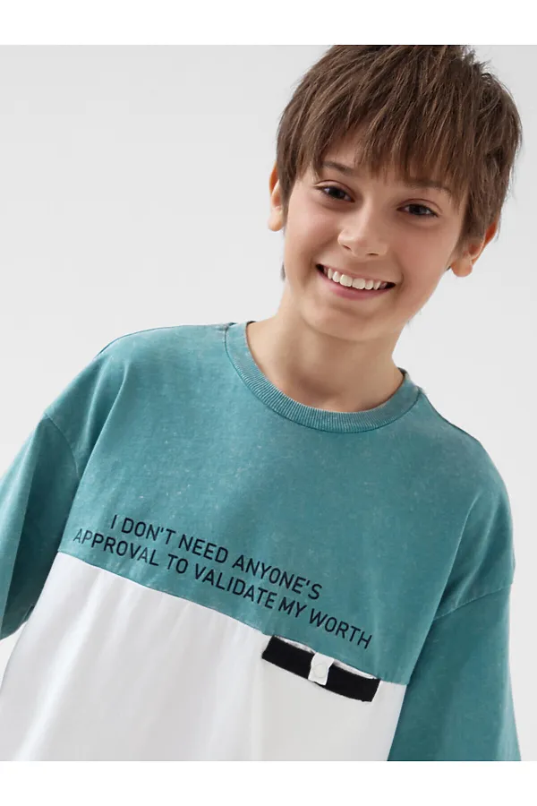 Фуфайка трикотажная для мальчиков (футболка) PLAYTODAY, серый,белый - фото 2