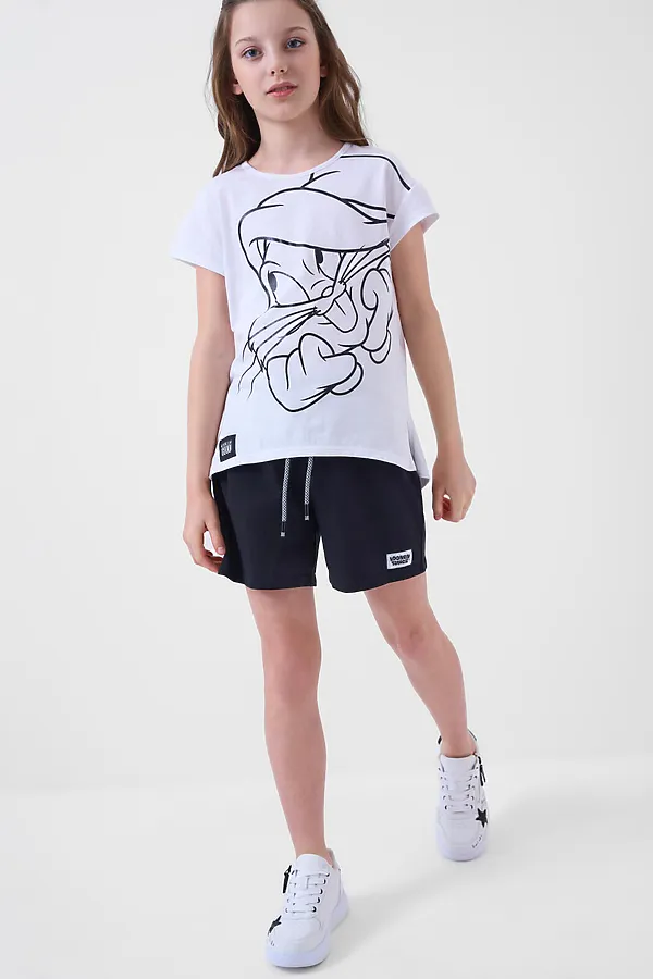 Комплект трикотажный для девочек: фуфайка (футболка), шорты PLAYTODAY, черный,белый - фото 2