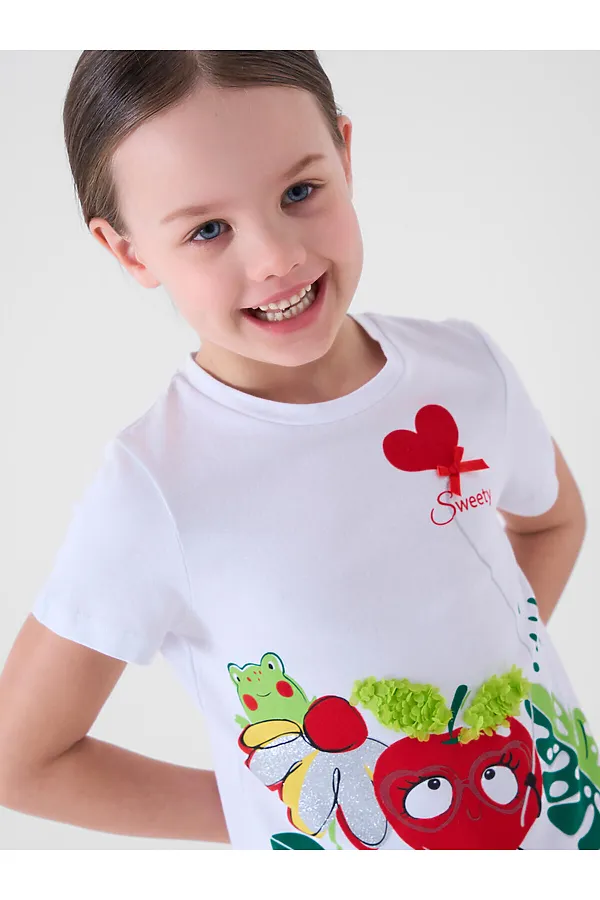 Комплект трикотажный для девочек: фуфайка (футболка), шорты PLAYTODAY, белый,красный - фото 2