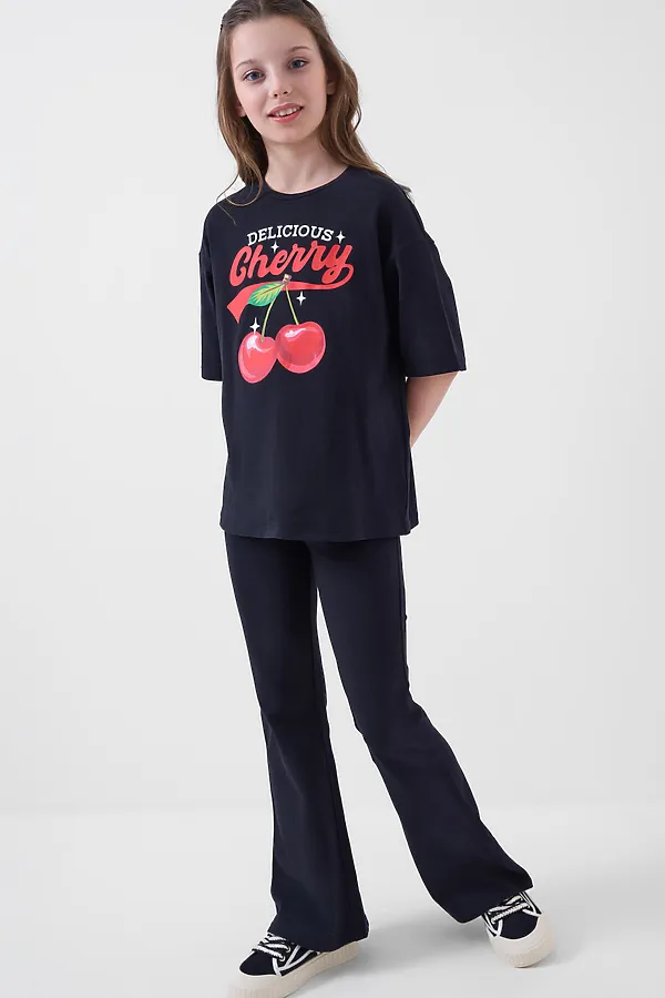 Комплект трикотажный для девочек: фуфайка (футболка), брюки (легинсы) PLAYTODAY, черный - фото 2