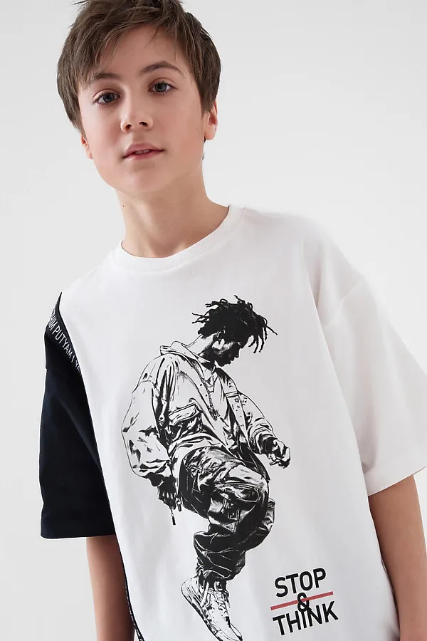 Фуфайка трикотажная для мальчиков (футболка) PLAYTODAY, черный,белый - фото 2