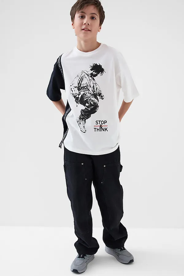 Фуфайка трикотажная для мальчиков (футболка) PLAYTODAY, черный,белый - фото 2