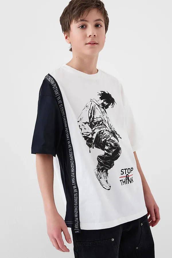 Фуфайка трикотажная для мальчиков (футболка) PLAYTODAY, черный,белый - фото 2