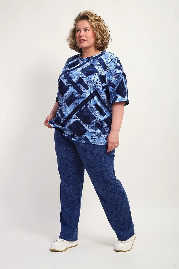 Костюм с брюками КЖ-007 НАТАЛИ, синий, ромбы - фото 2