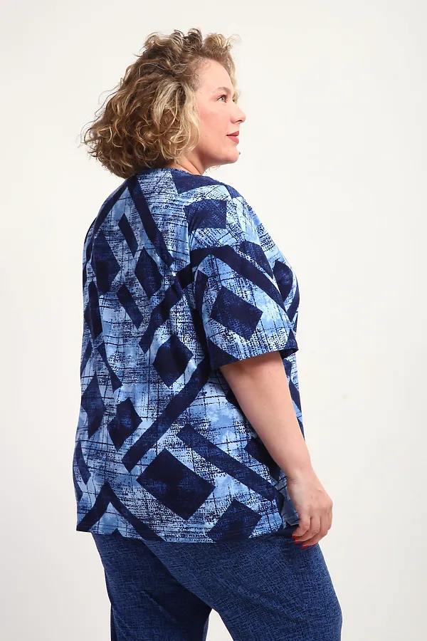 Костюм с брюками КЖ-007 НАТАЛИ, синий, ромбы - фото 2