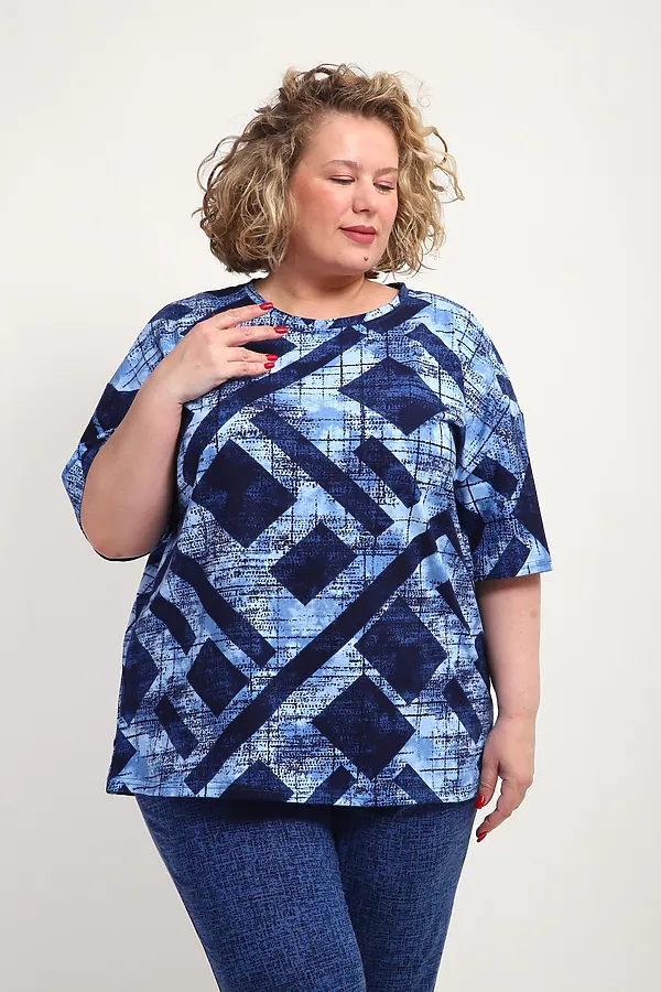 Костюм с брюками КЖ-007 НАТАЛИ, синий, ромбы - фото 2