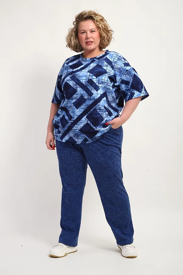 Костюм с брюками КЖ-007 НАТАЛИ, синий, ромбы - фото 2