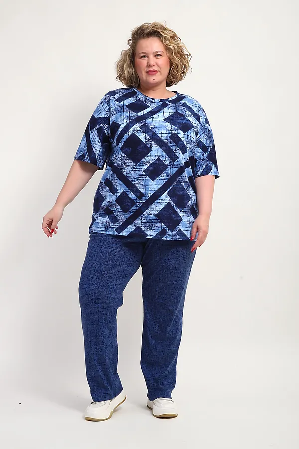 Костюм с брюками КЖ-007 НАТАЛИ, синий, ромбы - фото 2