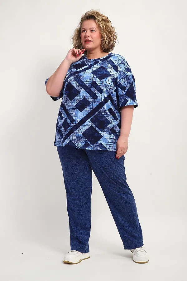 Костюм с брюками КЖ-007 НАТАЛИ, синий, ромбы - фото 2
