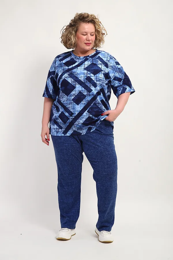 Костюм с брюками КЖ-007 НАТАЛИ, синий, ромбы - фото 2