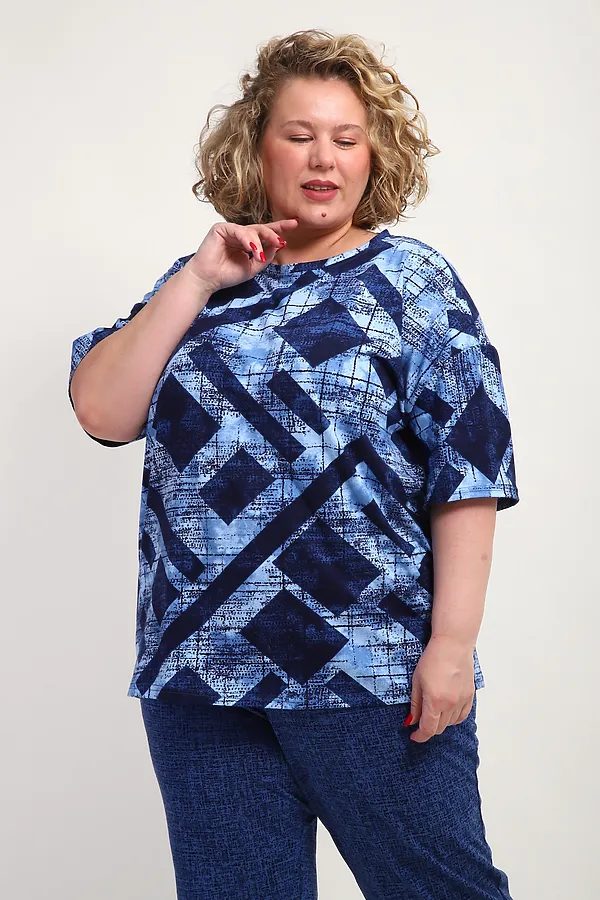 Костюм с брюками КЖ-007 НАТАЛИ, синий, ромбы - фото 2